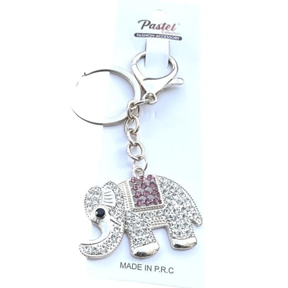3/$25 Pastel Sparkle.Collection Jeweled Gold & Pink Elephant Keychain Bag Charm